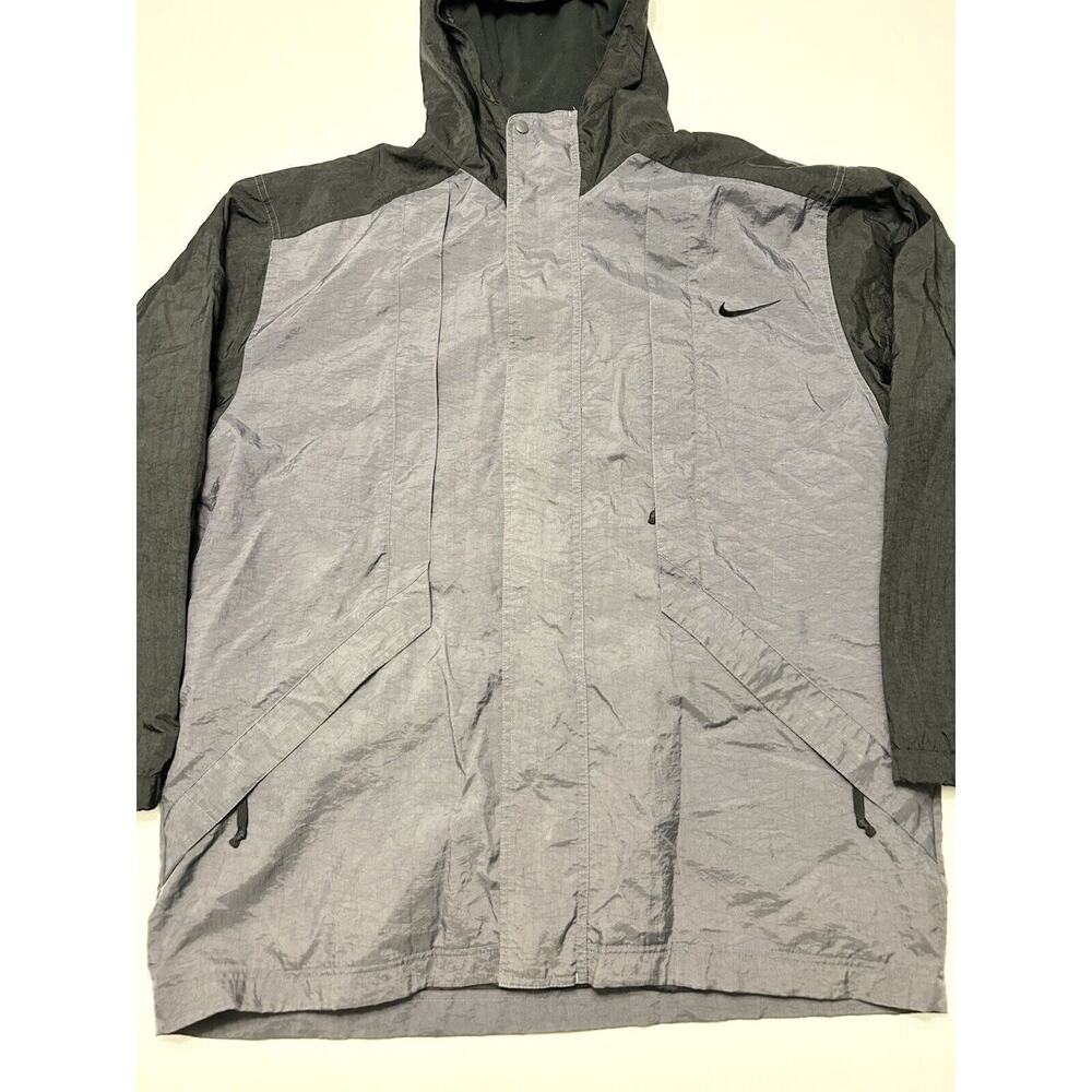 VTG 90s Nike Air Windbreaker Jacket Color-block Lined Gray/Black Mens Large